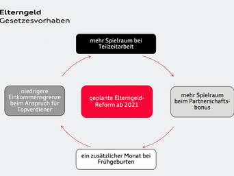 Eine Grafik visualisiert das Gesetzesvorhaben zum Elterngeld.