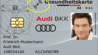 Muster einer Krankenversichertenkarte, die bereits über eine kontaktlose Schnittstelle verfügt.