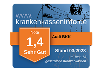 Siegel www.krankenkasseninfo.de. Note 1,3 für die Audio BKK 09/2022.