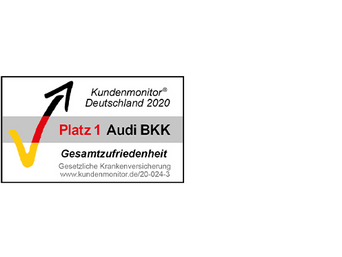 Siegel Kundenmonitor Deutschland 2020. Platz 1 für die Audi BKK in der Gesamtzufriedenheit.