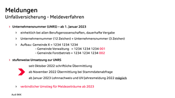 Im UV-Meldeverfahren ist für den Meldezeitraum ab dem 1. Januar 2023 die neue Unternehmensnummer zu verwenden. Dies wird auf der Skizze erklärt.