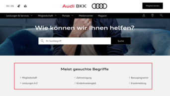 Die Suche der Audi BKK Startseite mit den meist gesuchtesten Themen.