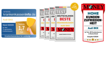 Auszeichnungen der Audi BKK von Krankenkasseninfo und Focus Money