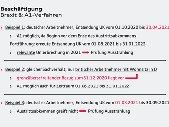 Informationen zur Übergangsregelung des A1-Verfahrens aufgrund des Brexits