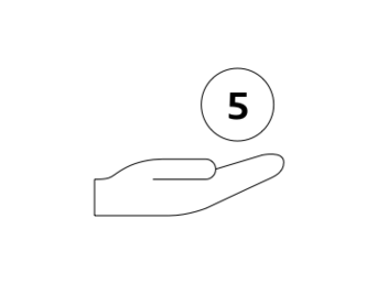 Hand die eine Münze mit der Aufschrift "5" zeigt