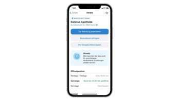 Bildschirm eines Smartphones zeigt eine Seite der E-Rezept App