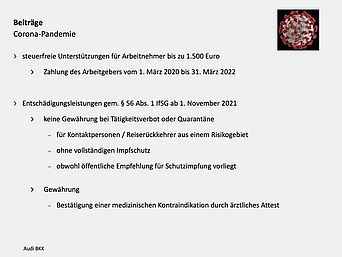 Eine Information zu den Beiträgen während der Corona-Pandemie
