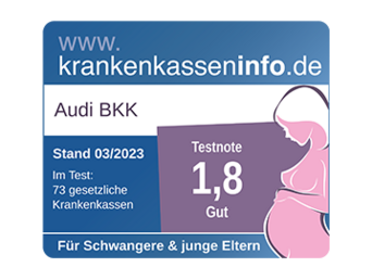 Auszeichnung der Audi BKK von "krankenkasseninfo.de" für Schwangere und junge Eltern.