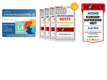 Auszeichnungen der Audi BKK von Krankenkasseninfo und Focus Money