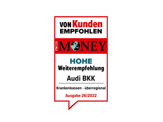 Siegel Focus Money: Gütesiegel „Von Kunden empfohlen – Hohe Weiterempfehlung“.