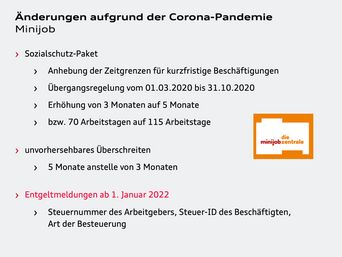 Überblick - Änderung beim Minijob in 2021 aufgrund der Corona-Pandemie