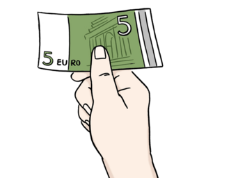 Eine Hand hält einen 5 Euro-Schein