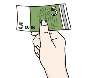 Geld_bezahlen Eine Hand hält einen 5 Euro-Schein